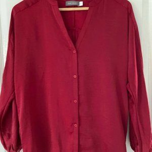 Mint Velvet Deep Red Button Up Shirt Top Casual Smart Satin Size UK 8 Oversized